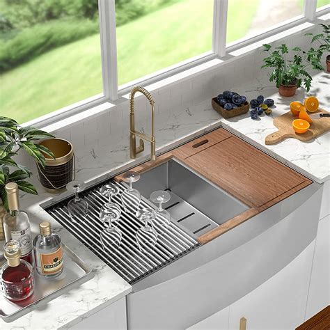 stainless steel farmhouse sink and cabinet|stainless steel farmhouse workstation sink.